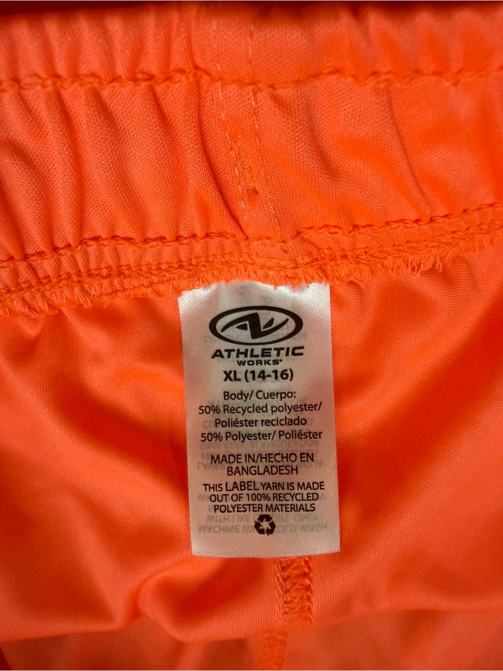 Athletic Works DriWorks Boys XL (14/16) Bright Orange Performance Shorts - Picture 4 of 6